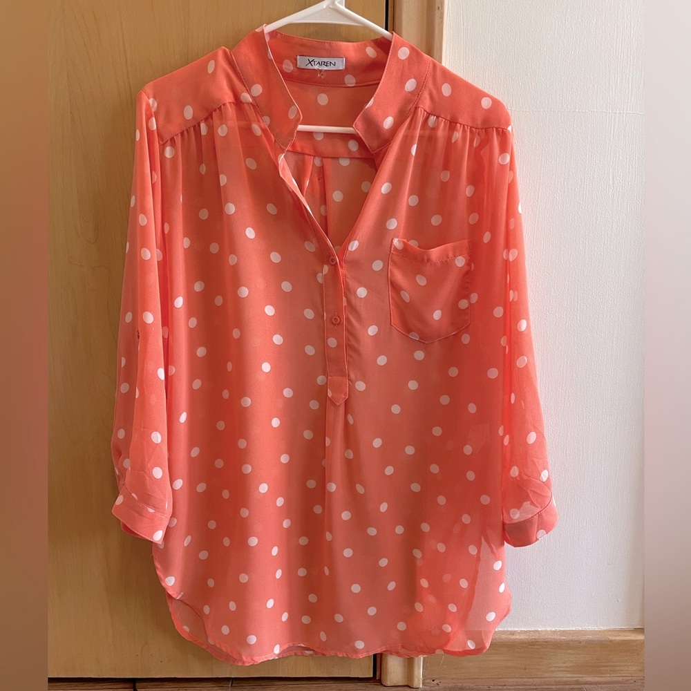 Coral Polka Dot Blouse